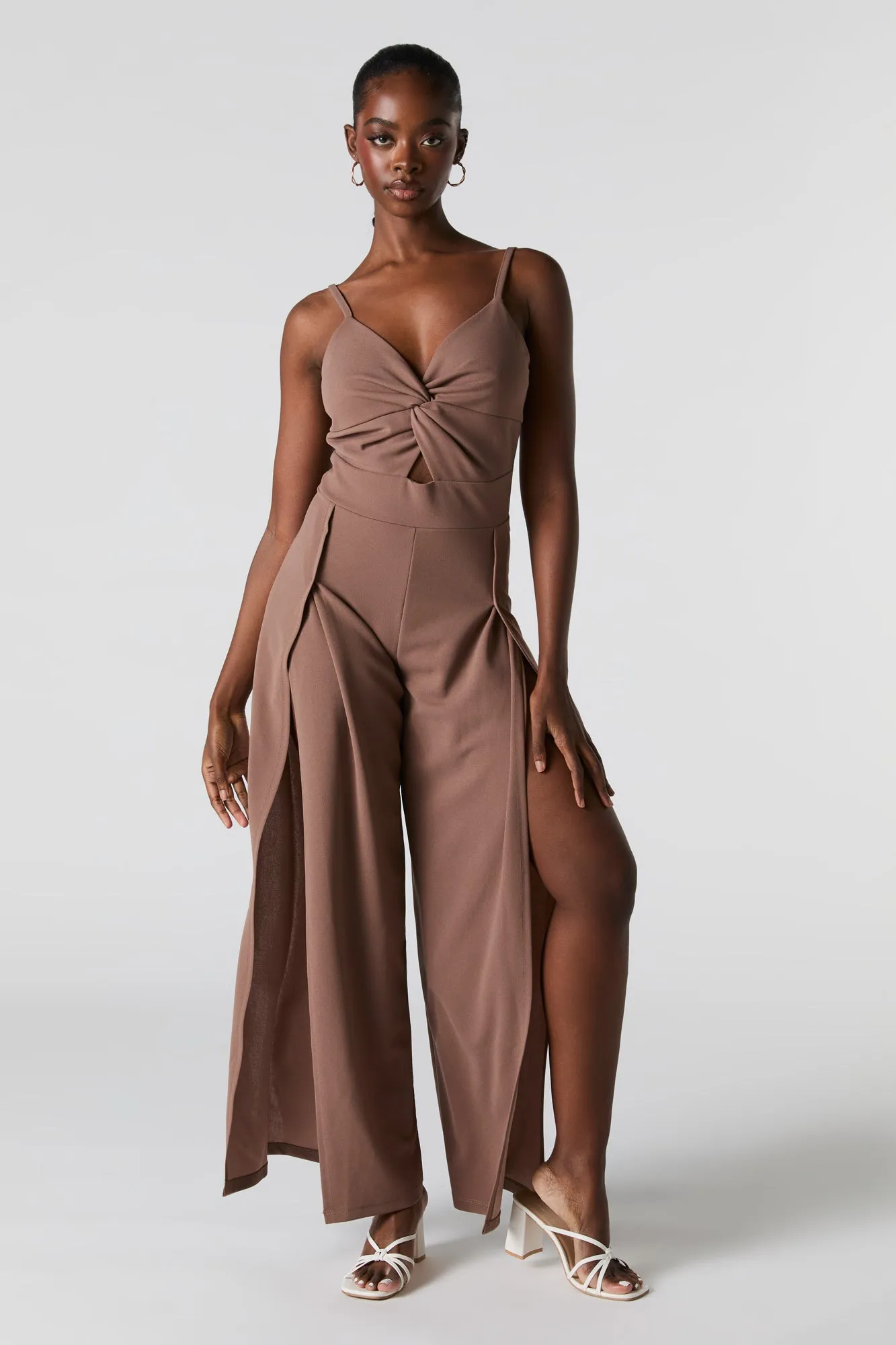 Twist Front Slit Leg Jumpsuit sold by Charlotte Russe