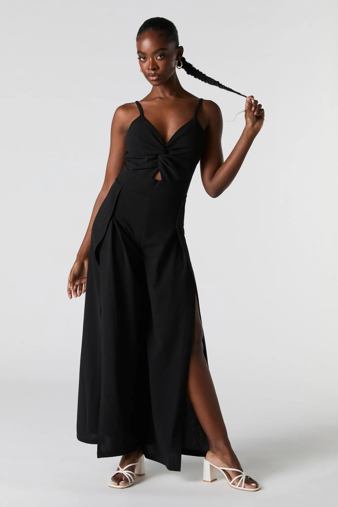 Twist Front Slit Leg Jumpsuit sold by Charlotte Russe product image thumbnail 4