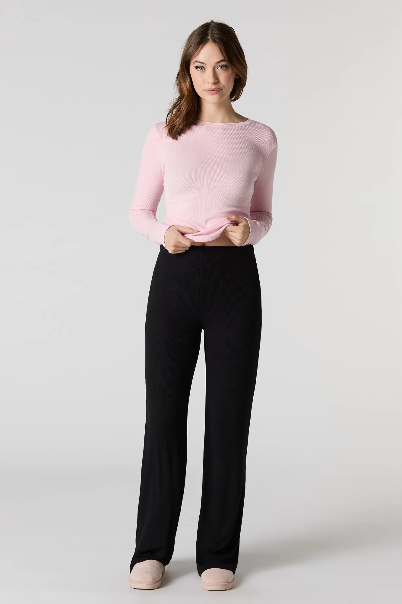 Solid Ribbed Wide Leg Pant sold by Charlotte Russe product image thumbnail 4