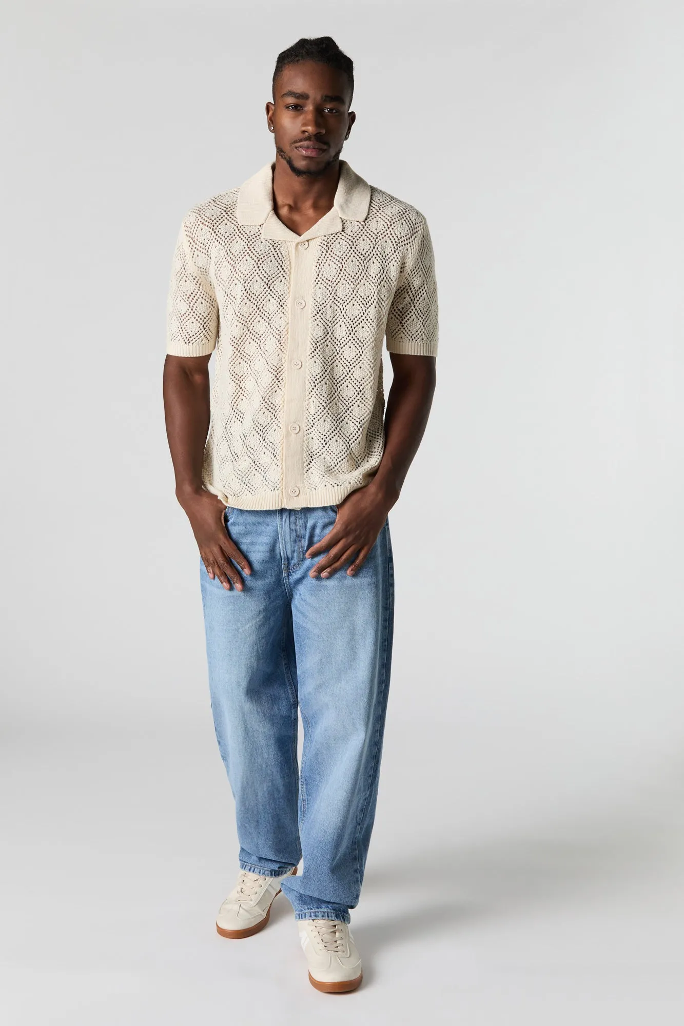 Crochet Knit Button-Up Top sold by Charlotte Russe product image thumbnail 2