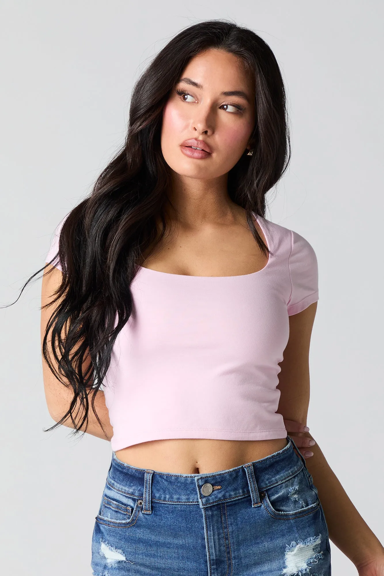Square Neck Short Sleeve Crop Top sold by Charlotte Russe