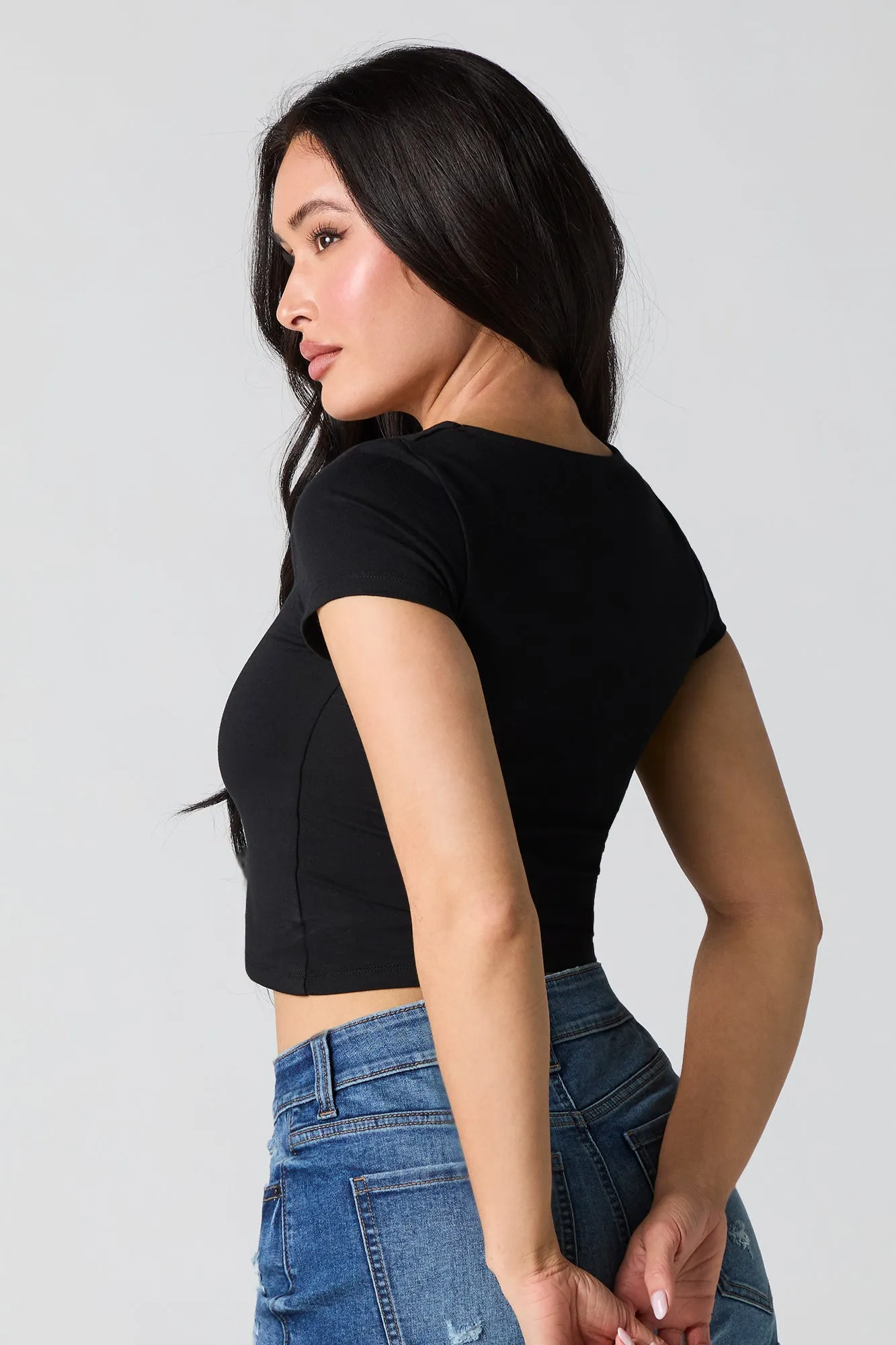 Square Neck Short Sleeve Crop Top sold by Charlotte Russe product image thumbnail 5