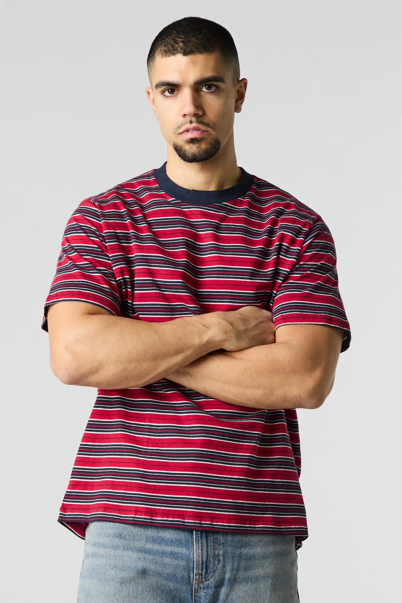 Multi-Striped Crewneck T-Shirt sold by Charlotte Russe