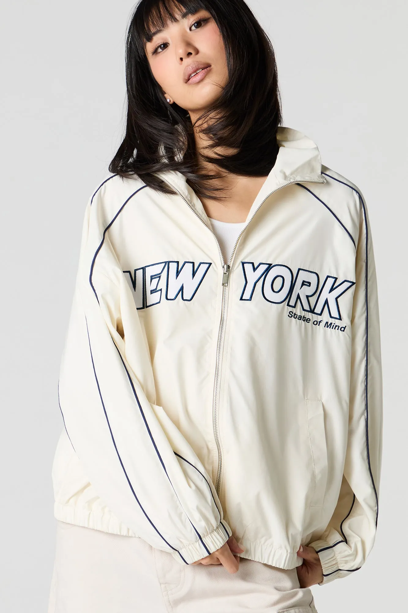 Embroidered Zip-Up Sports Jacket sold by Charlotte Russe product image thumbnail 5