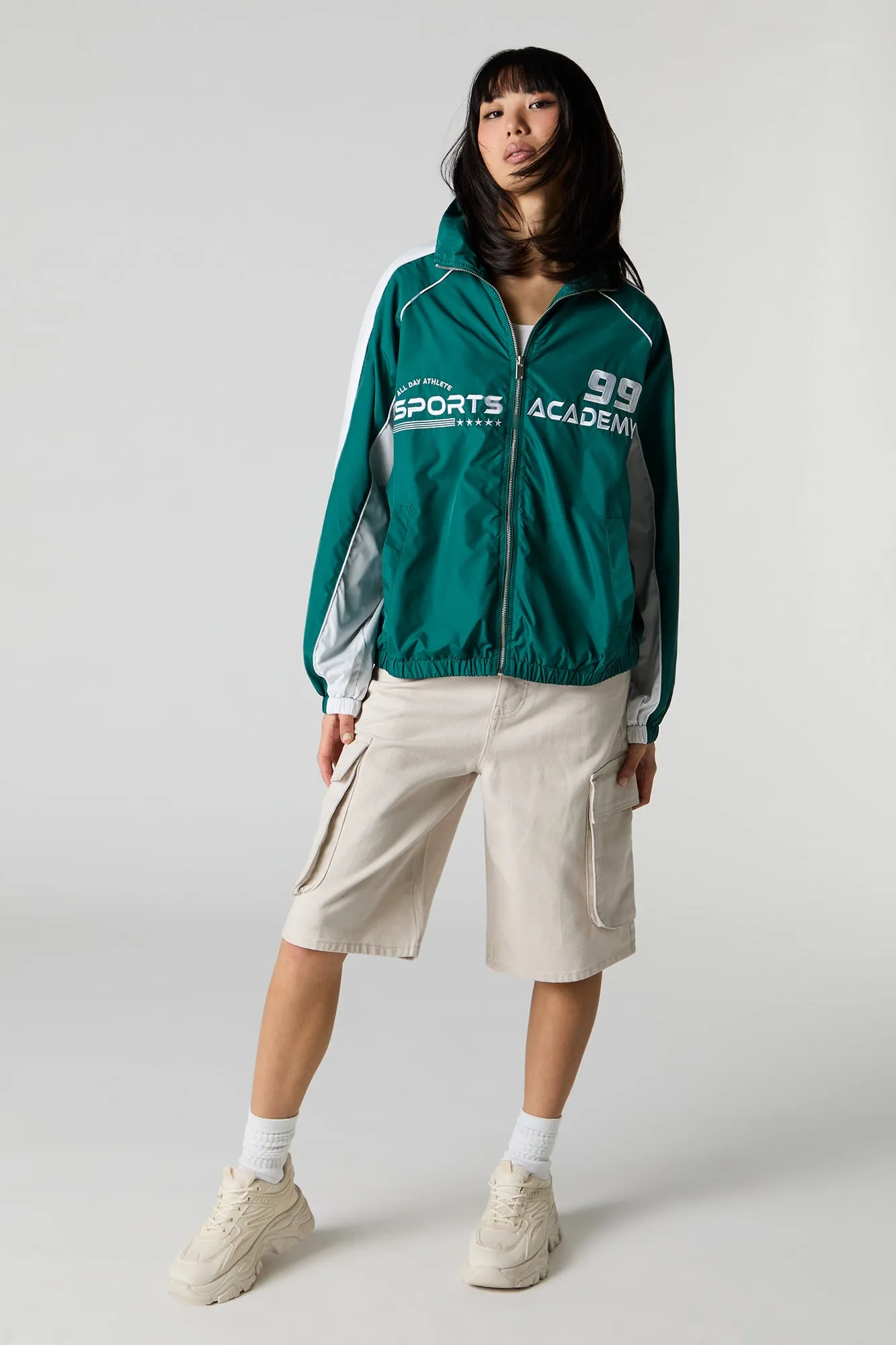 Embroidered Zip-Up Sports Jacket sold by Charlotte Russe product image thumbnail 3