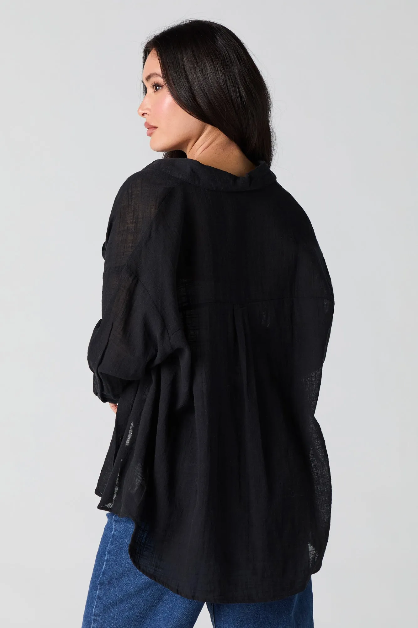 Semi Sheer Oversized Button-Up Top sold by Charlotte Russe product image thumbnail 5