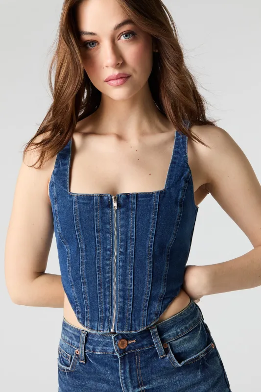 Denim Zip-Up Bustier Top sold by Charlotte Russe