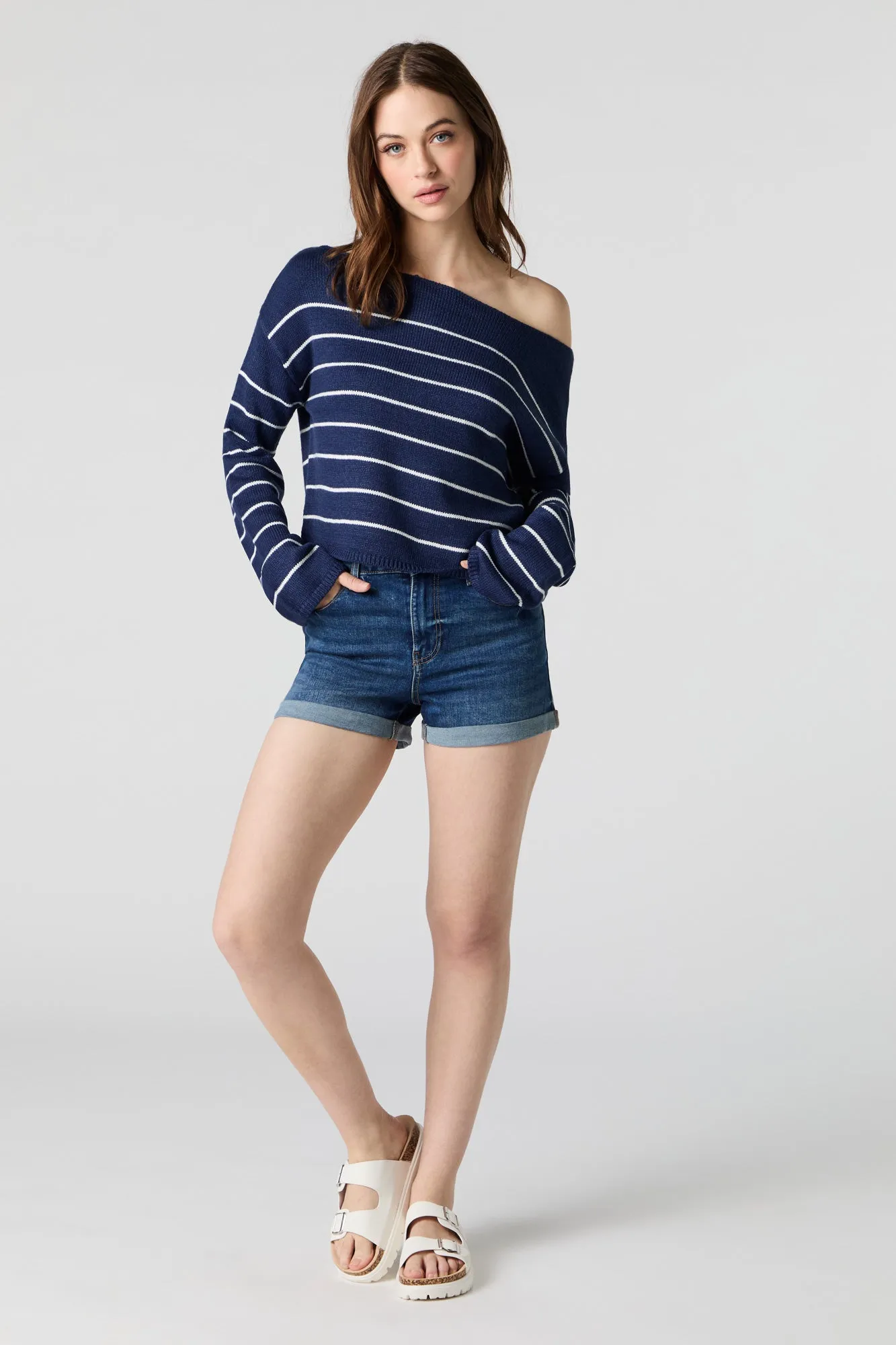 Knit Off Shoulder Striped Sweater sold by Charlotte Russe product image thumbnail 3