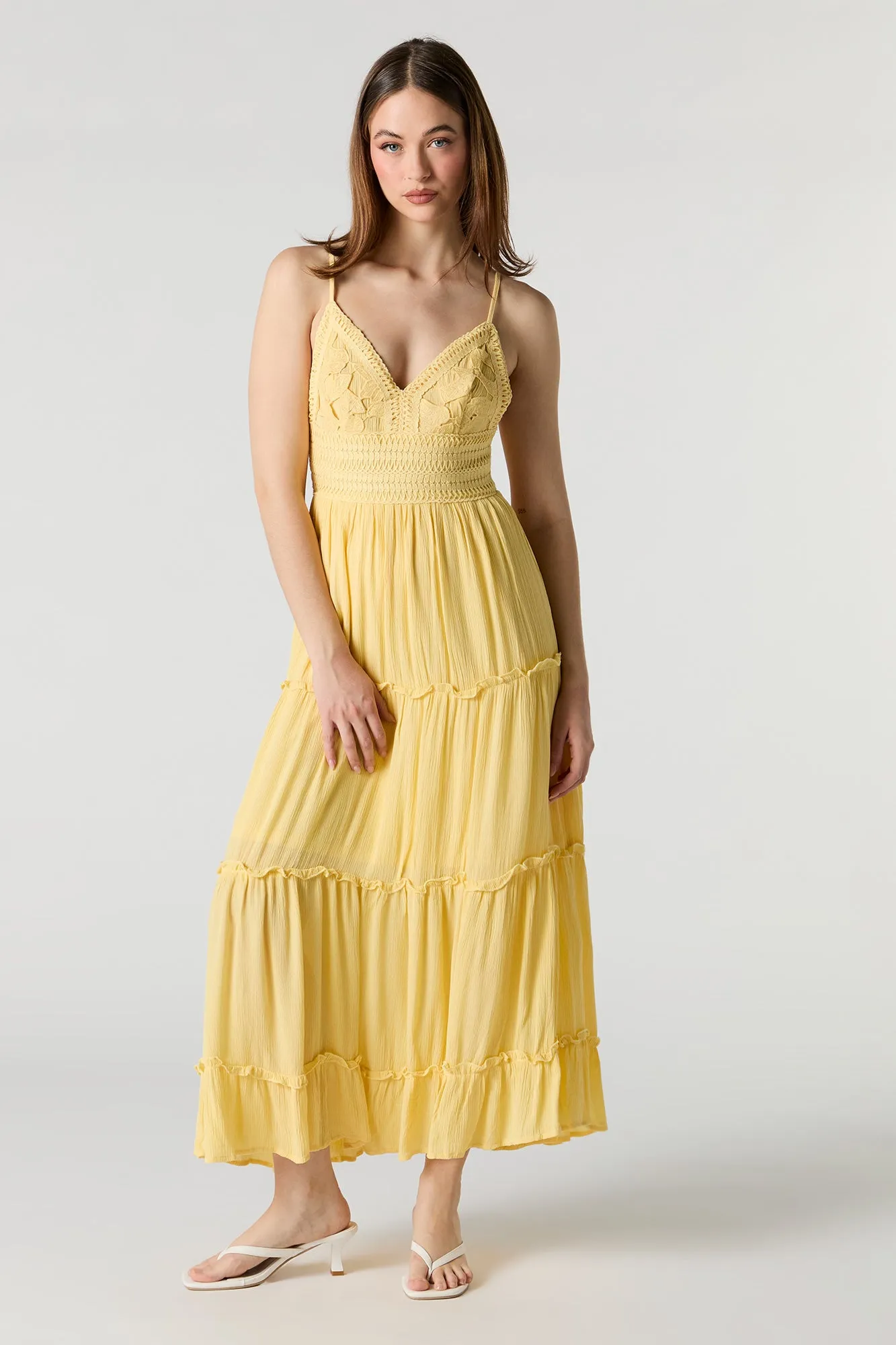 Crochet Trim Tiered Midi Dress sold by Charlotte Russe product image thumbnail 4