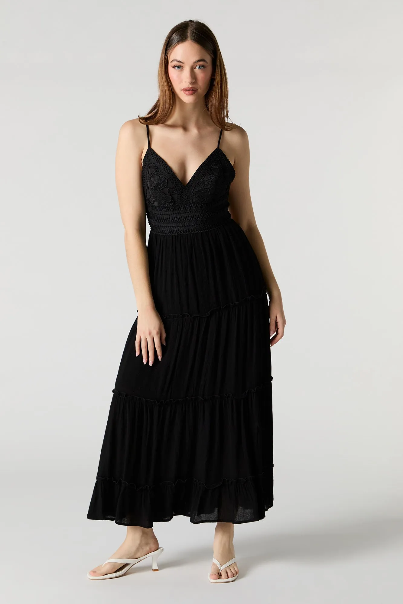 Crochet Trim Tiered Midi Dress sold by Charlotte Russe product image thumbnail 5