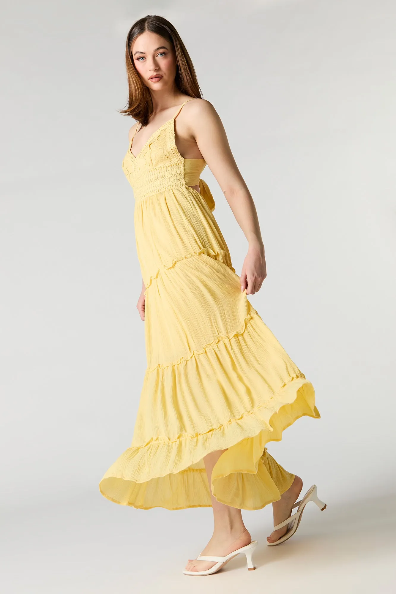 Crochet Trim Tiered Midi Dress sold by Charlotte Russe