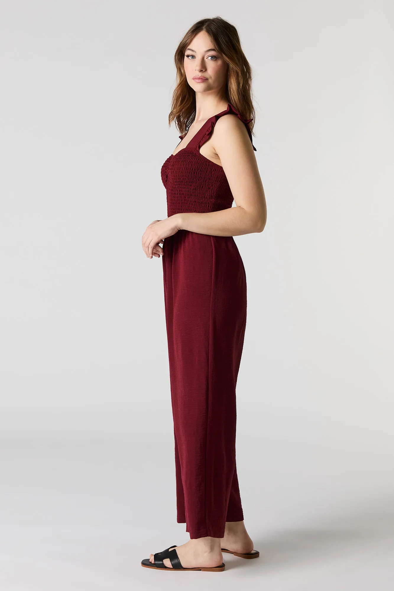 Smocked Flutter Strap Wide Leg Jumpsuit sold by Charlotte Russe product image thumbnail 2
