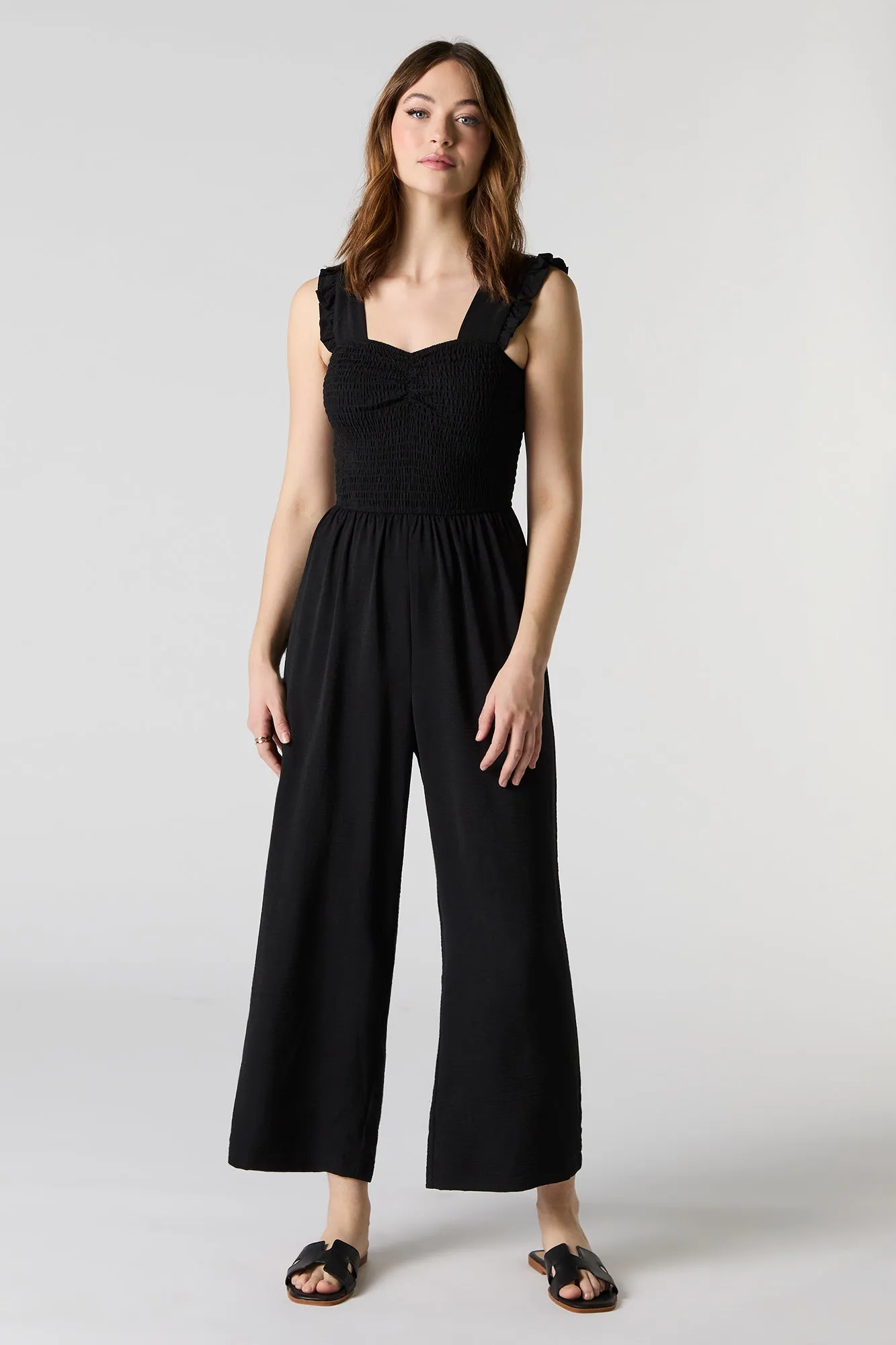Smocked Flutter Strap Wide Leg Jumpsuit sold by Charlotte Russe product image thumbnail 5