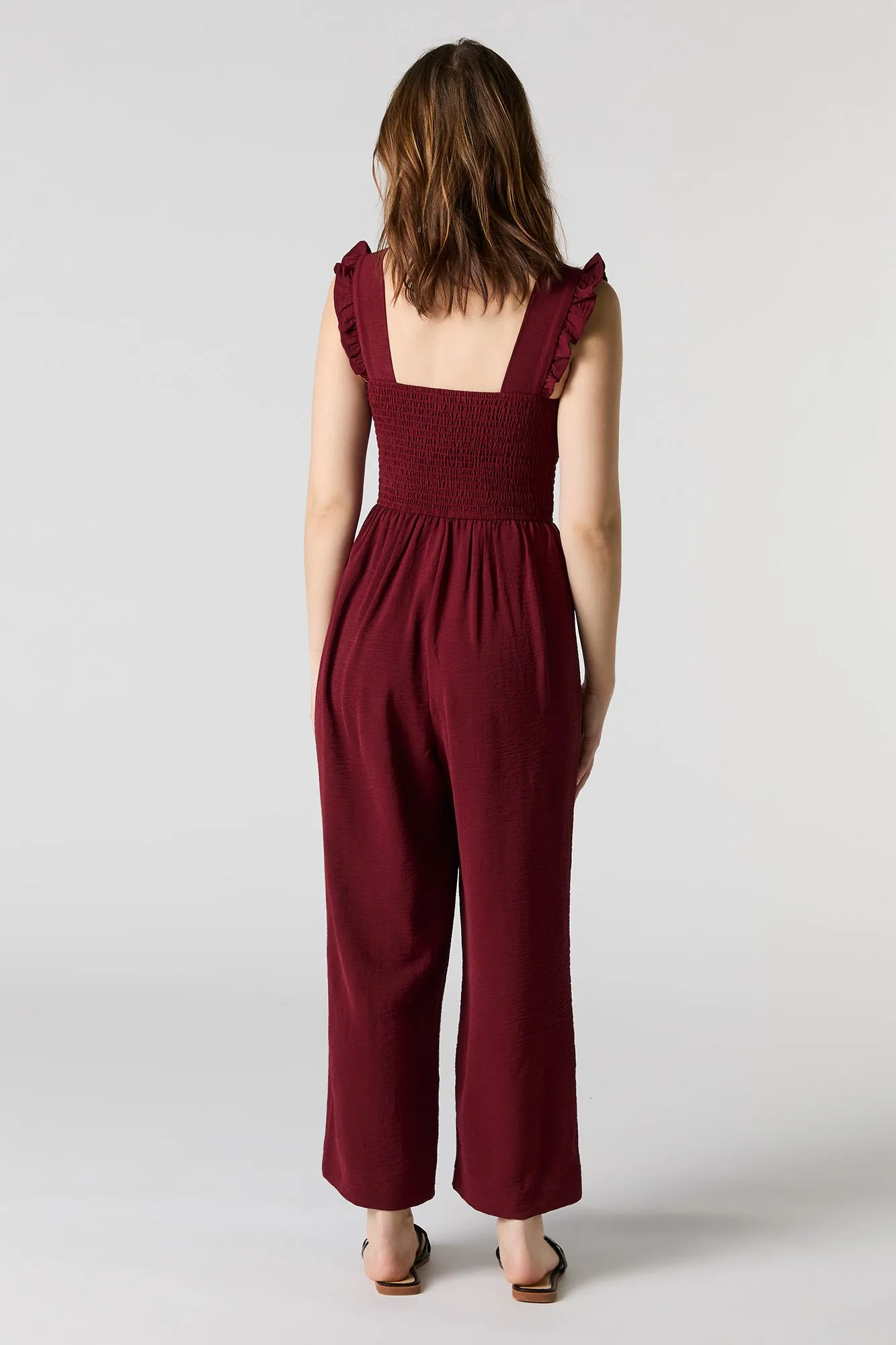 Smocked Flutter Strap Wide Leg Jumpsuit sold by Charlotte Russe product image thumbnail 3