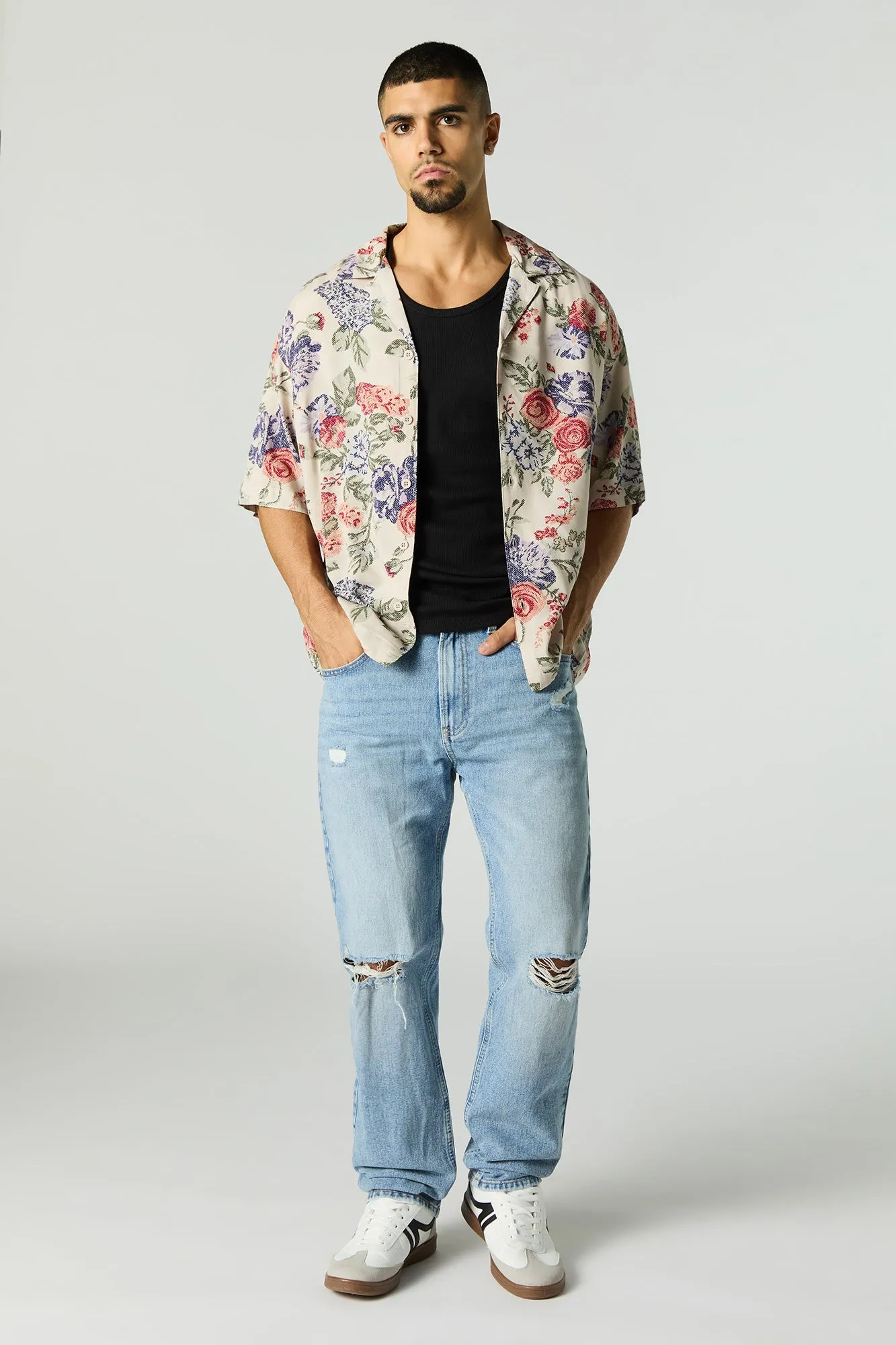 Medium Wash Distressed Straight Leg Jean sold by Charlotte Russe product image thumbnail 2