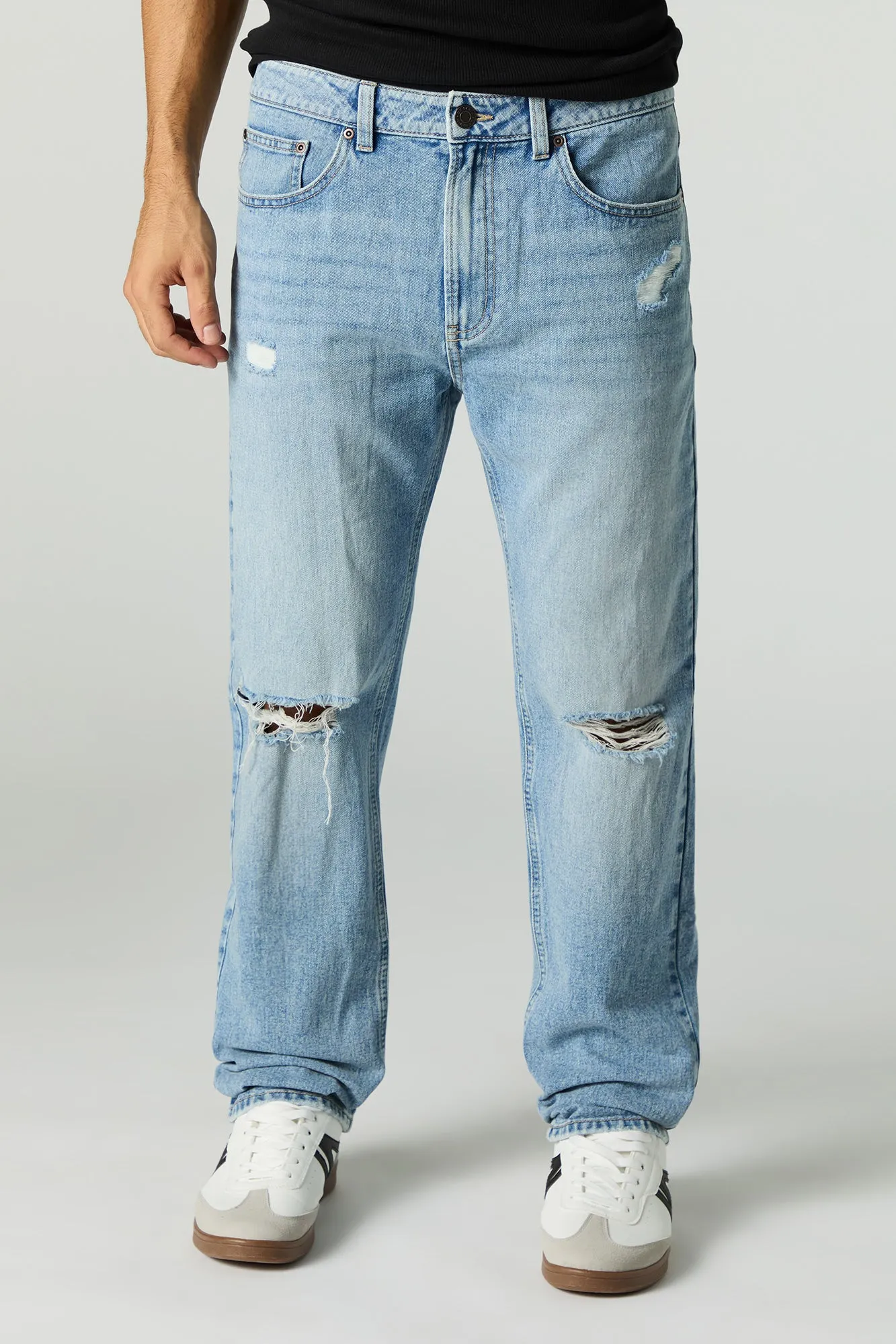 Medium Wash Distressed Straight Leg Jean sold by Charlotte Russe