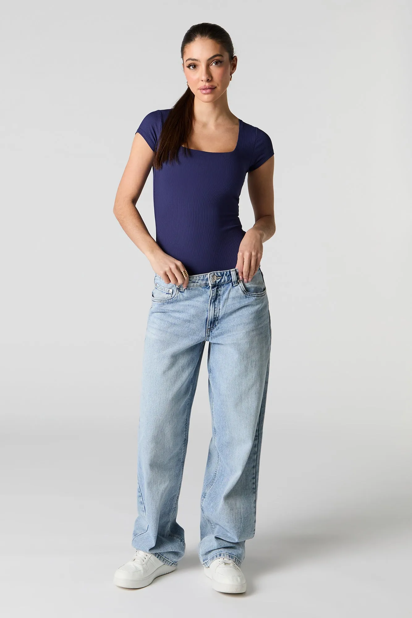 Ribbed Square Neck Short Sleeve Bodysuit sold by Charlotte Russe product image thumbnail 3