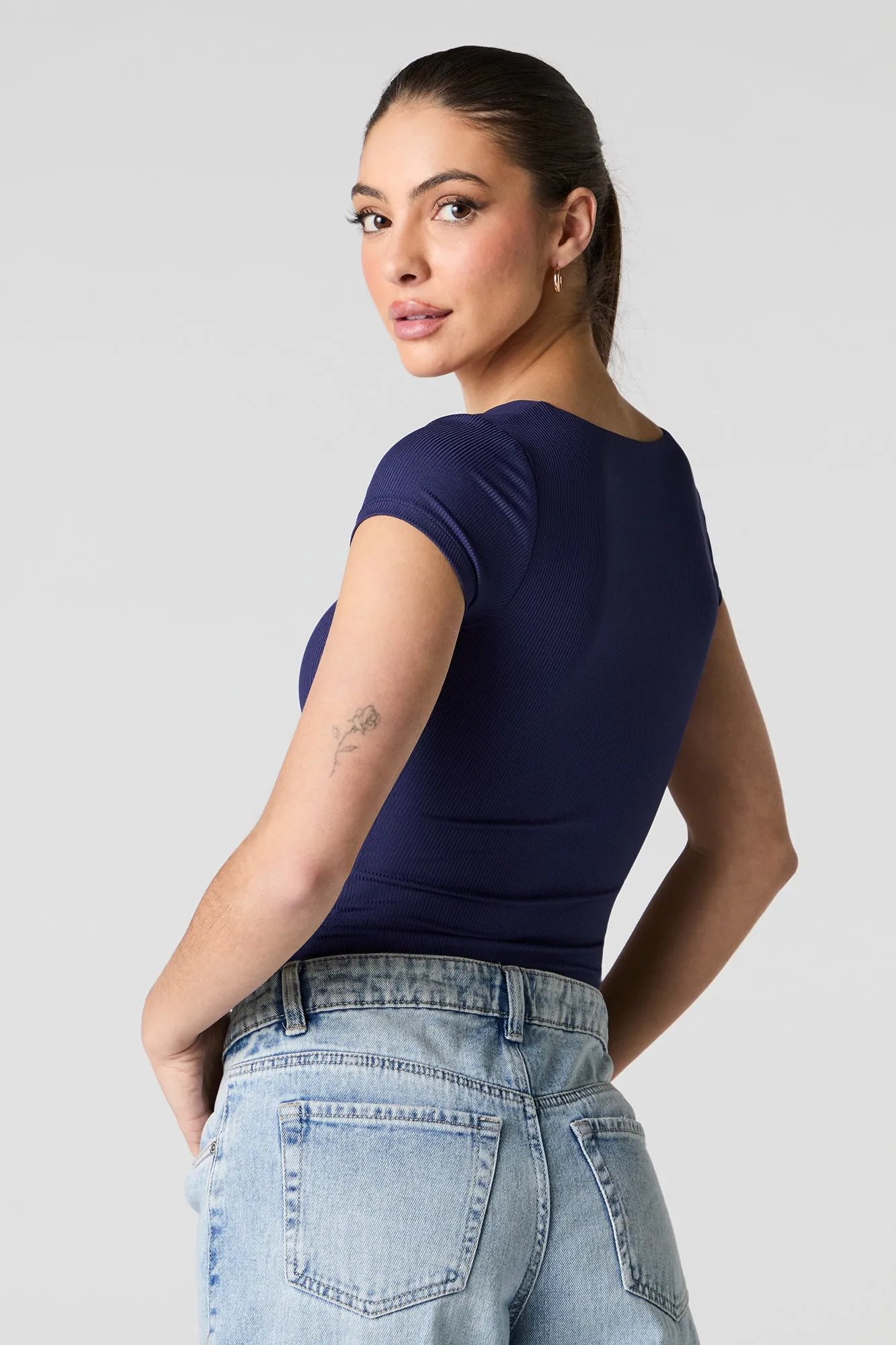 Ribbed Square Neck Short Sleeve Bodysuit sold by Charlotte Russe product image thumbnail 2