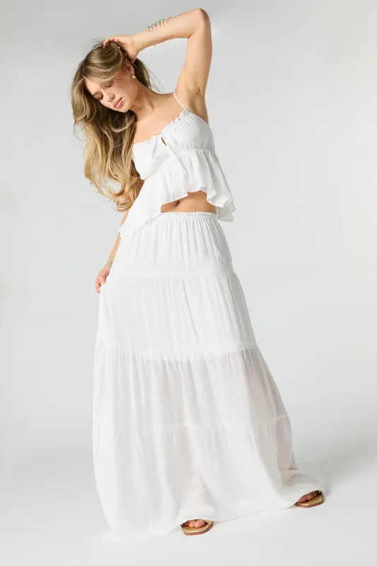 Solid Tiered Maxi Skirt sold by Charlotte Russe