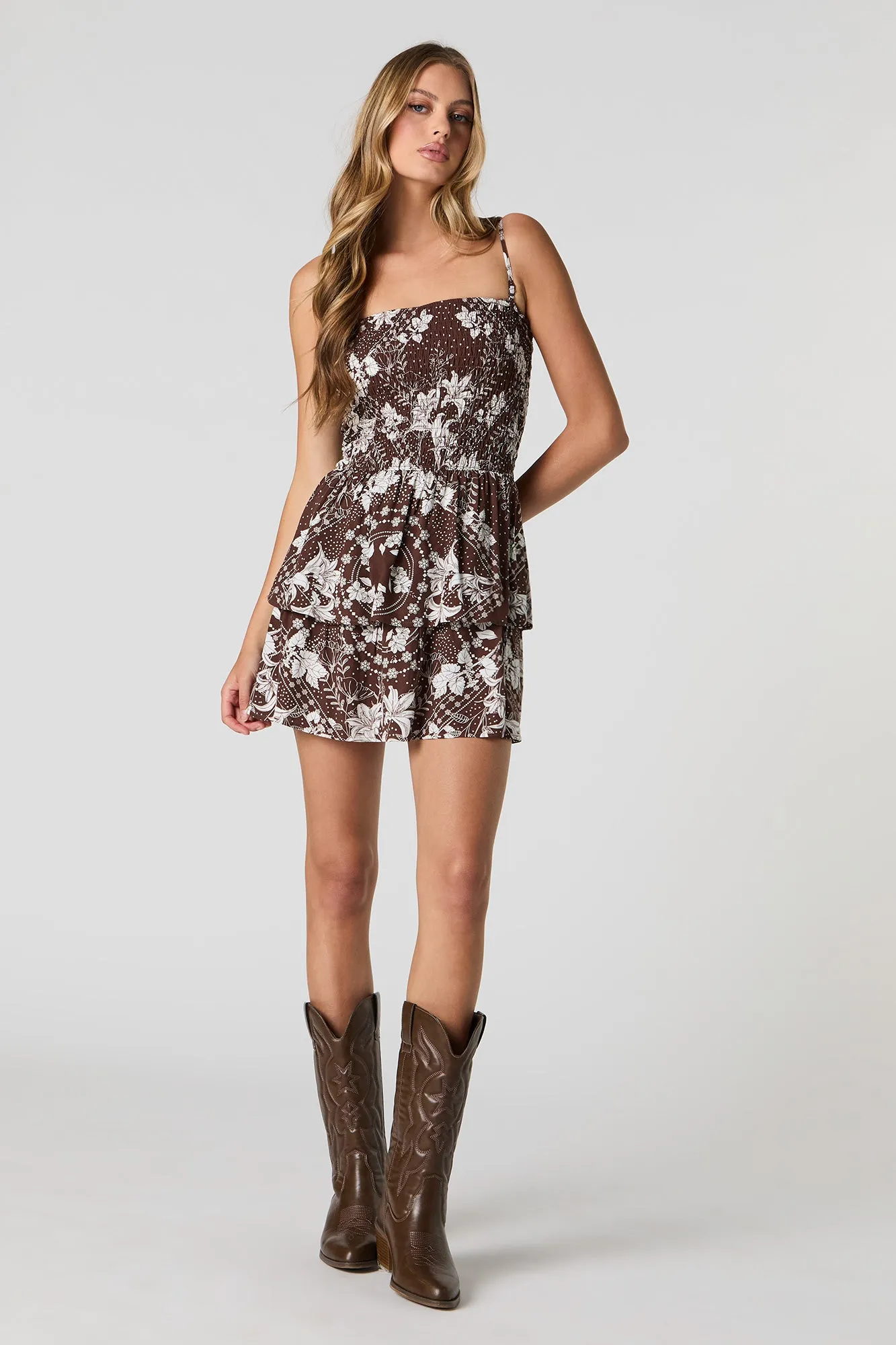 Printed Smocked Tiered Mini Dress sold by Charlotte Russe product image thumbnail 3