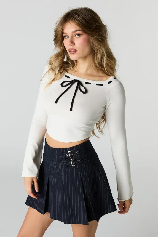 Contrast Stitch Boat Neck Crop Top sold by Charlotte Russe