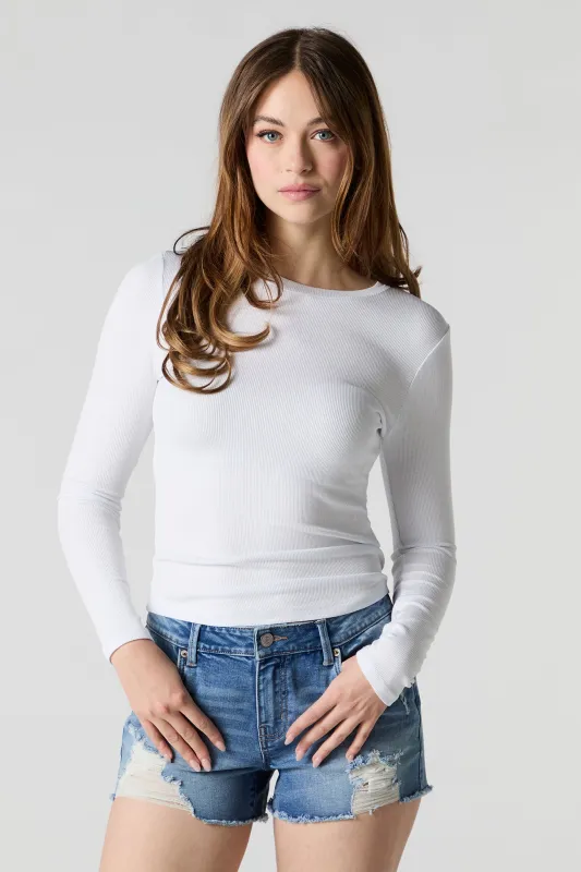 Dark Wash Mid Rise Push Up Distressed Short sold by Charlotte Russe