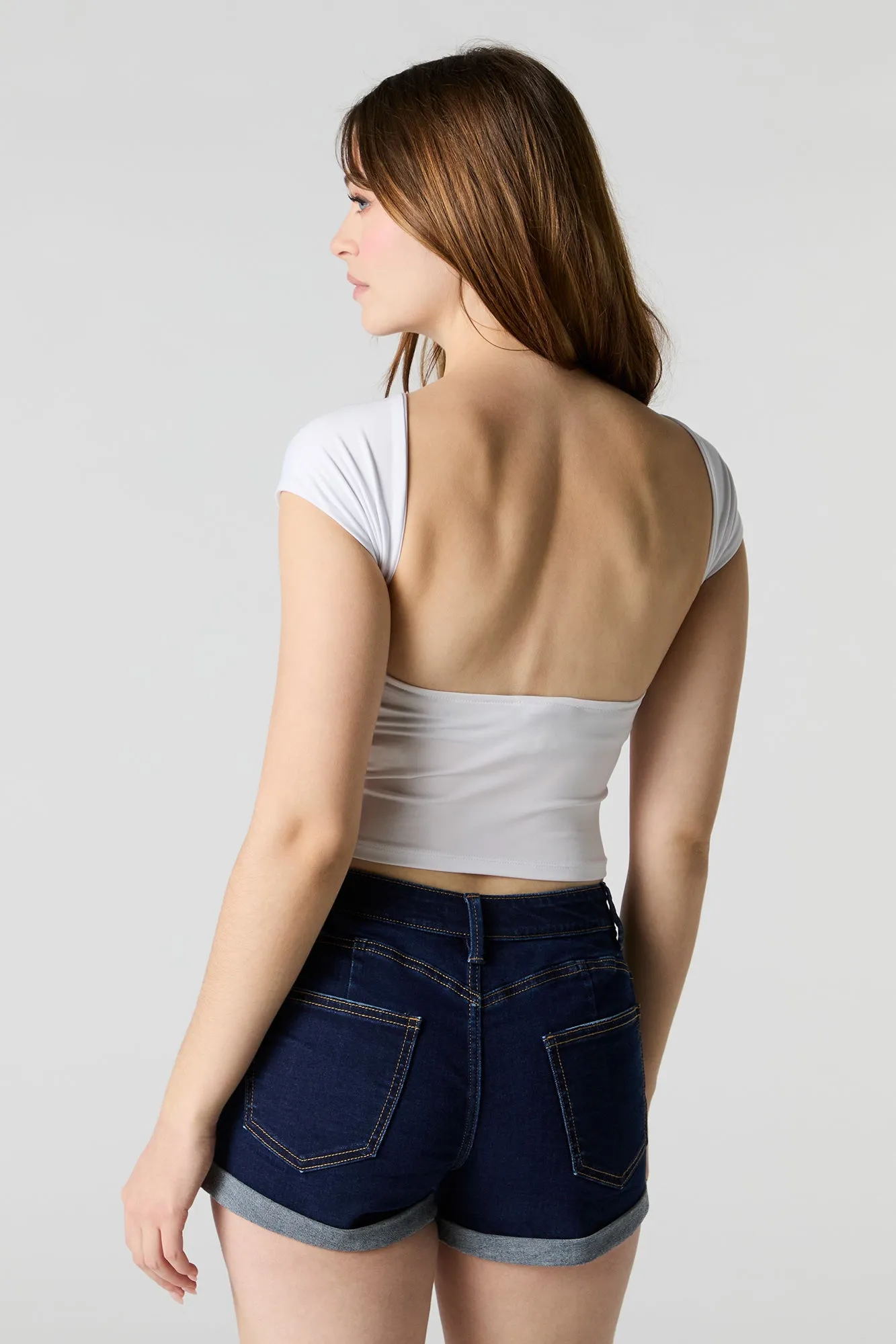 Dark Wash Mid Rise Push Up Denim Short sold by Charlotte Russe product image thumbnail 2