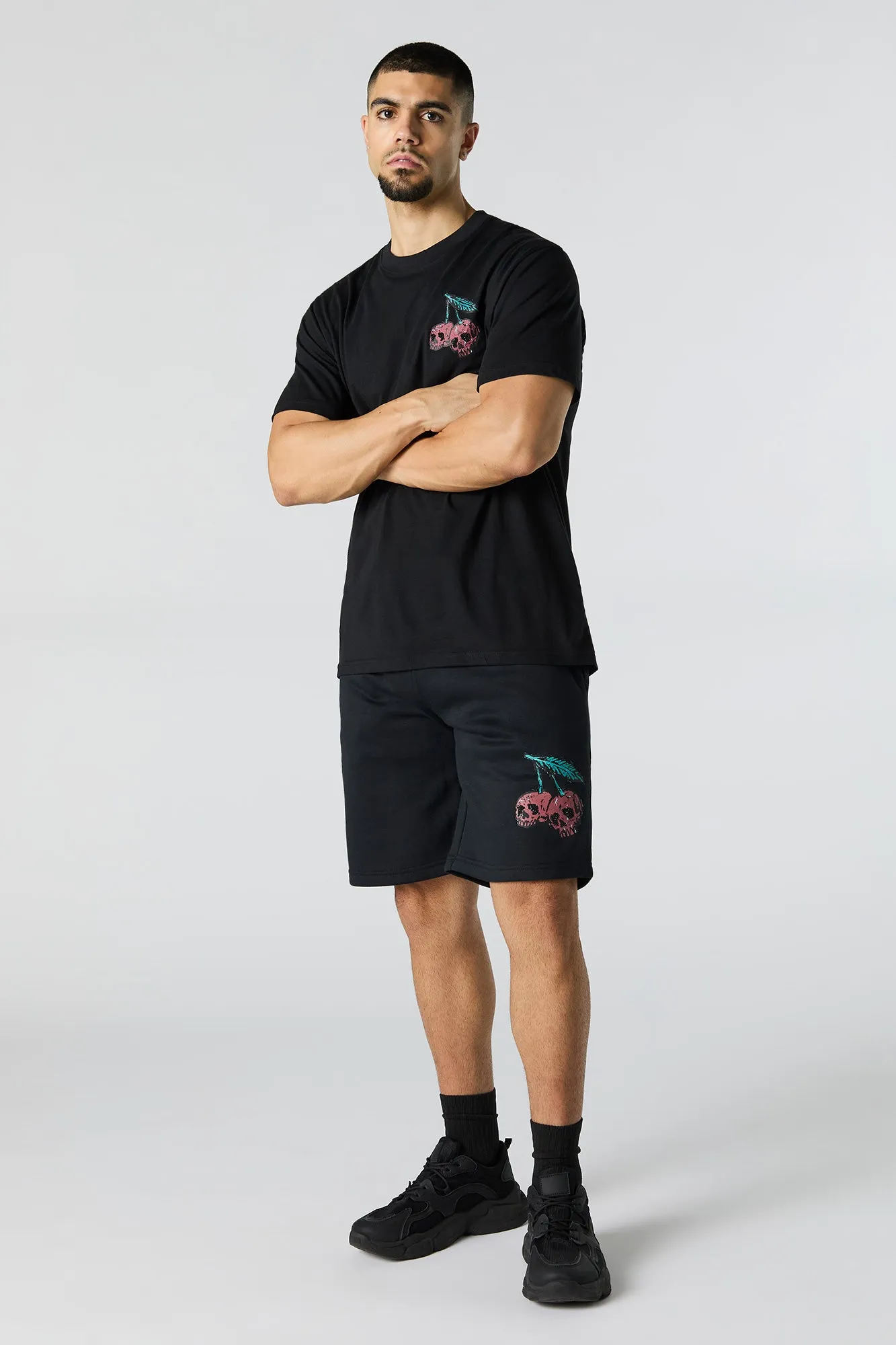 Skull Cherries Graphic Fleece Longline Short sold by Charlotte Russe product image thumbnail 3