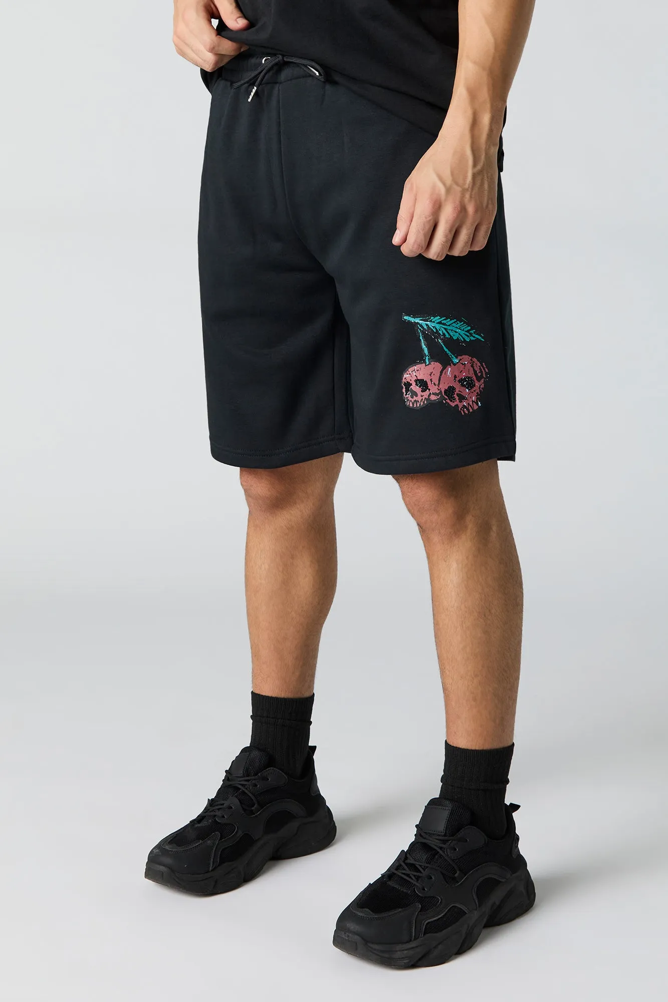 Skull Cherries Graphic Fleece Longline Short sold by Charlotte Russe
