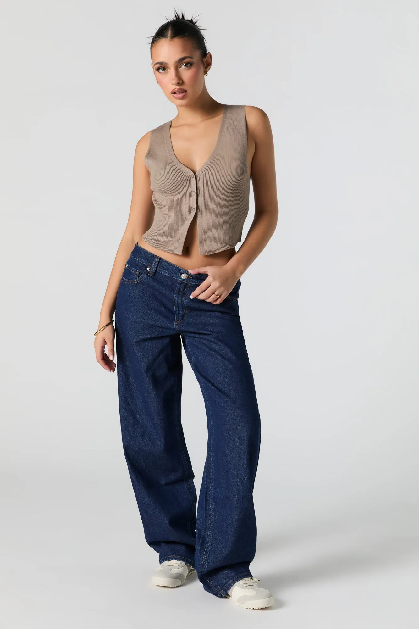 Ribbed Knit Button-Up Vest sold by Charlotte Russe product image thumbnail 3