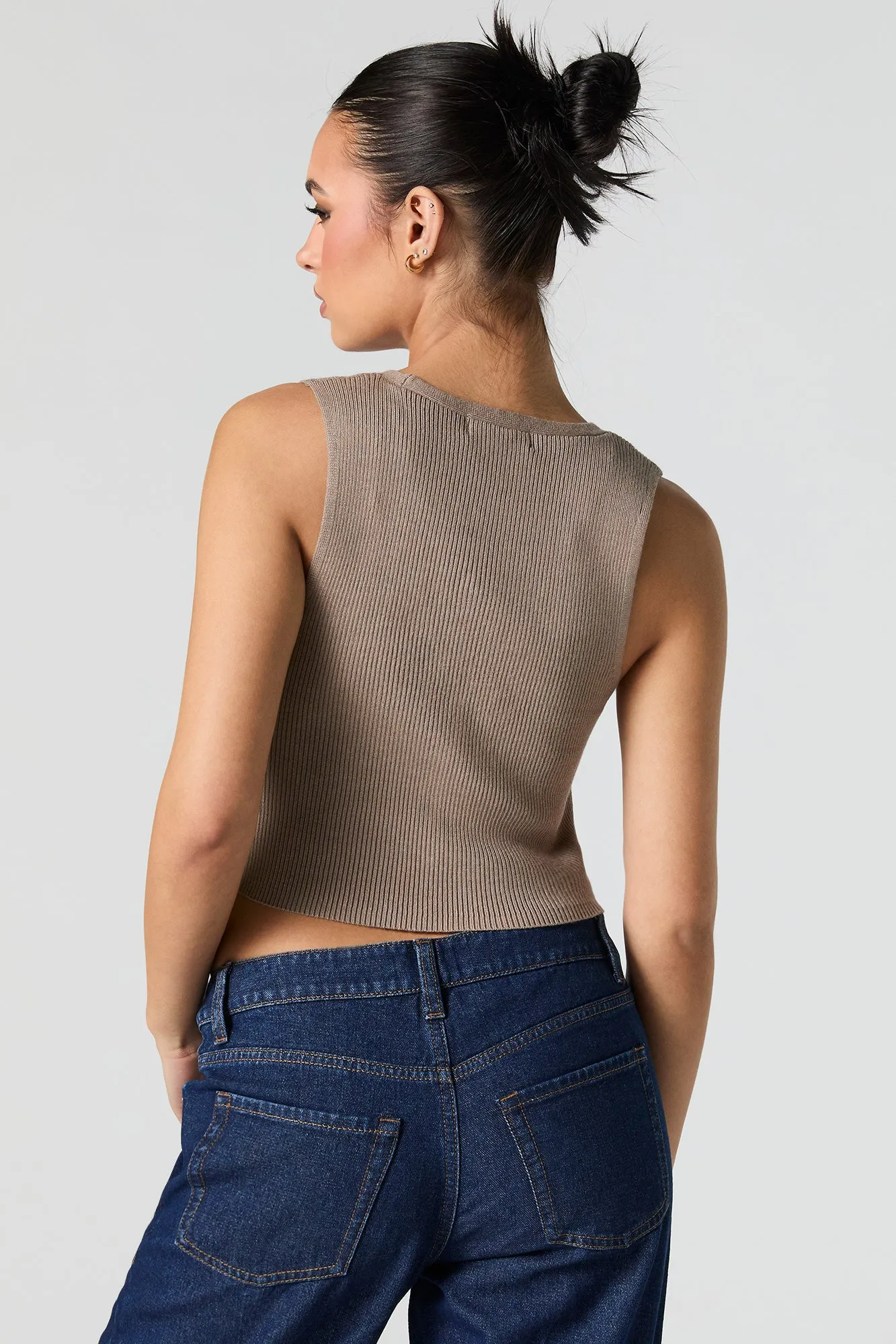 Ribbed Knit Button-Up Vest sold by Charlotte Russe product image thumbnail 2