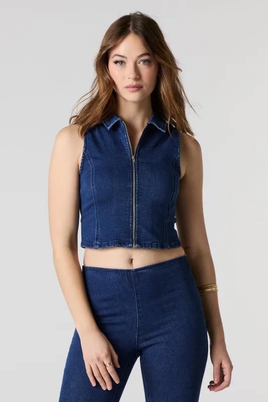 Denim Zip-Up Cropped Vest sold by Charlotte Russe