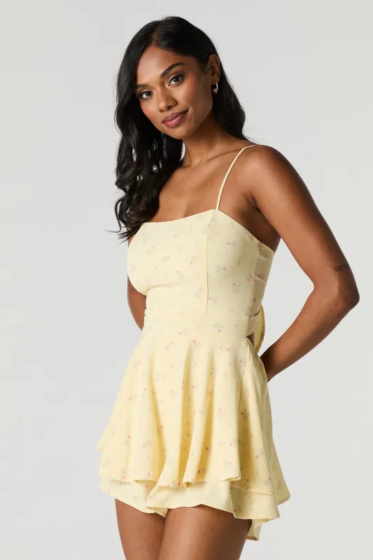 Floral Tie Back Tiered Romper sold by Charlotte Russe