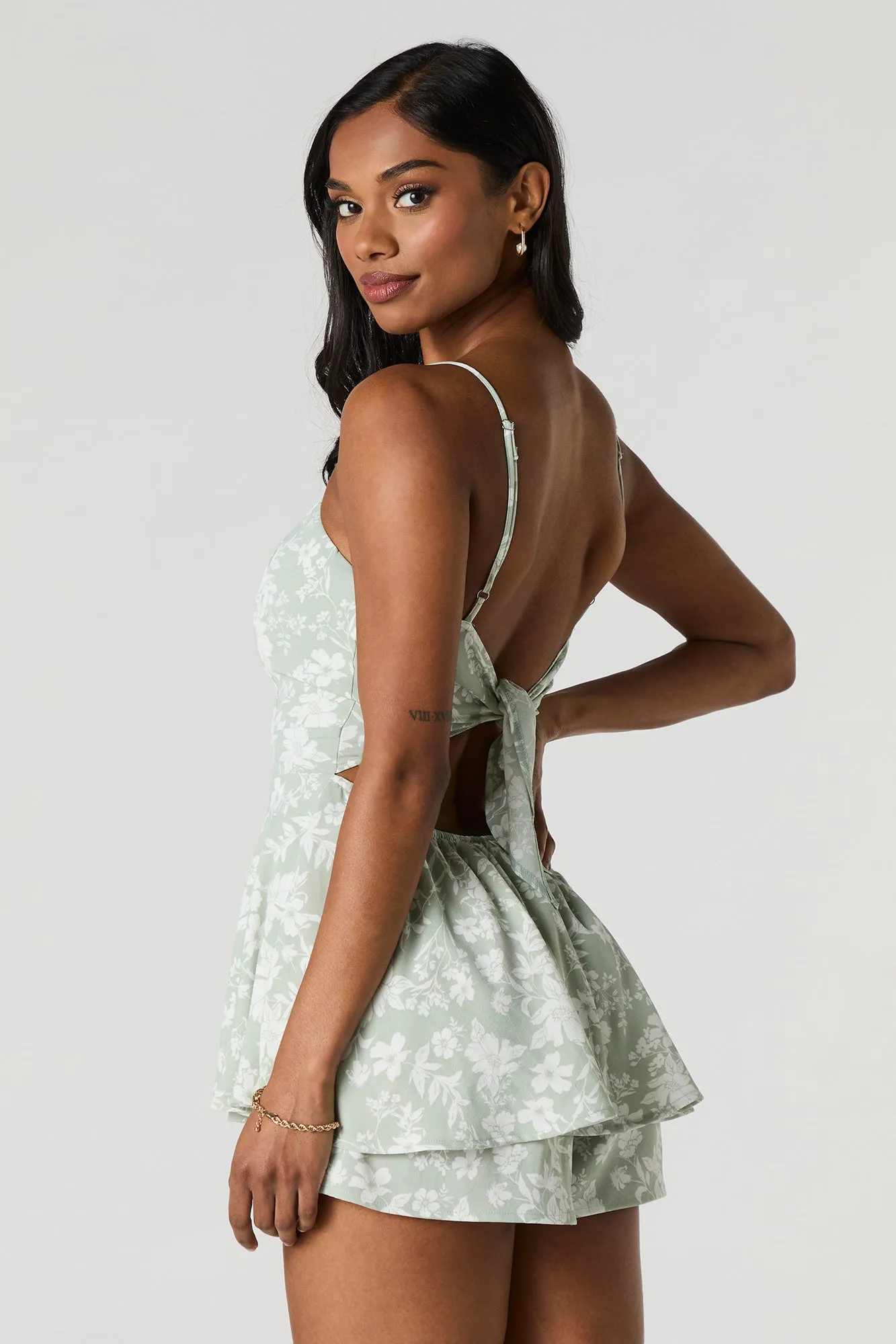 Floral Tie Back Tiered Romper sold by Charlotte Russe product image thumbnail 5