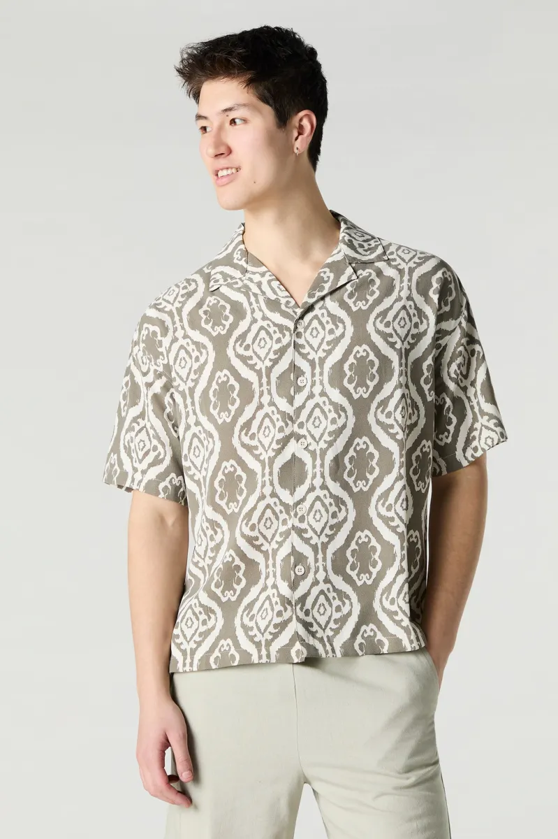 Printed Button-Up Top sold by Charlotte Russe