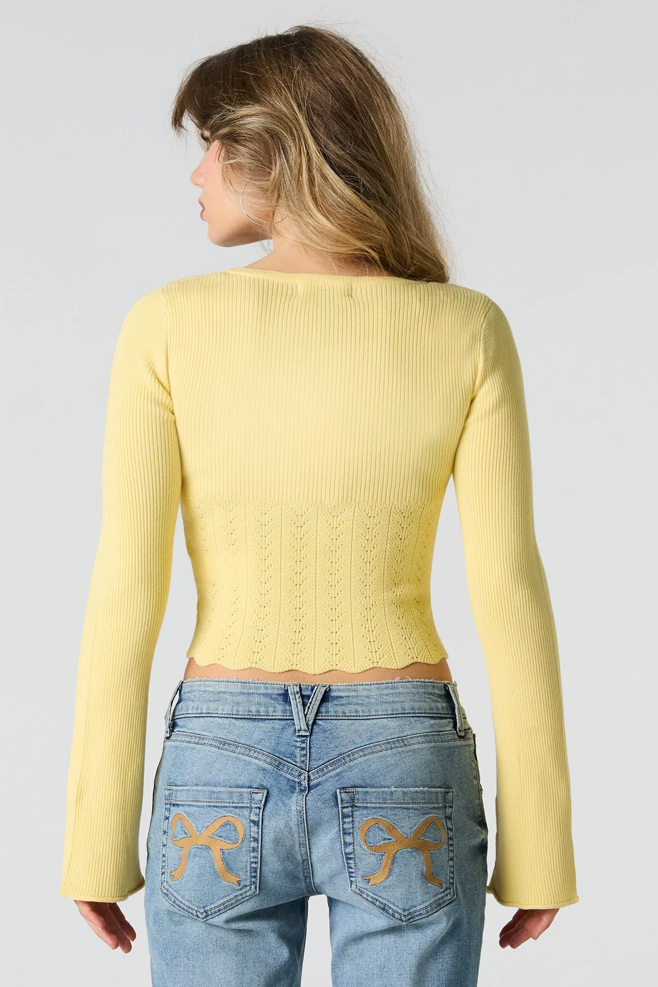 Pointelle Ribbed Knit Square Neck Sweater sold by Charlotte Russe product image thumbnail 2