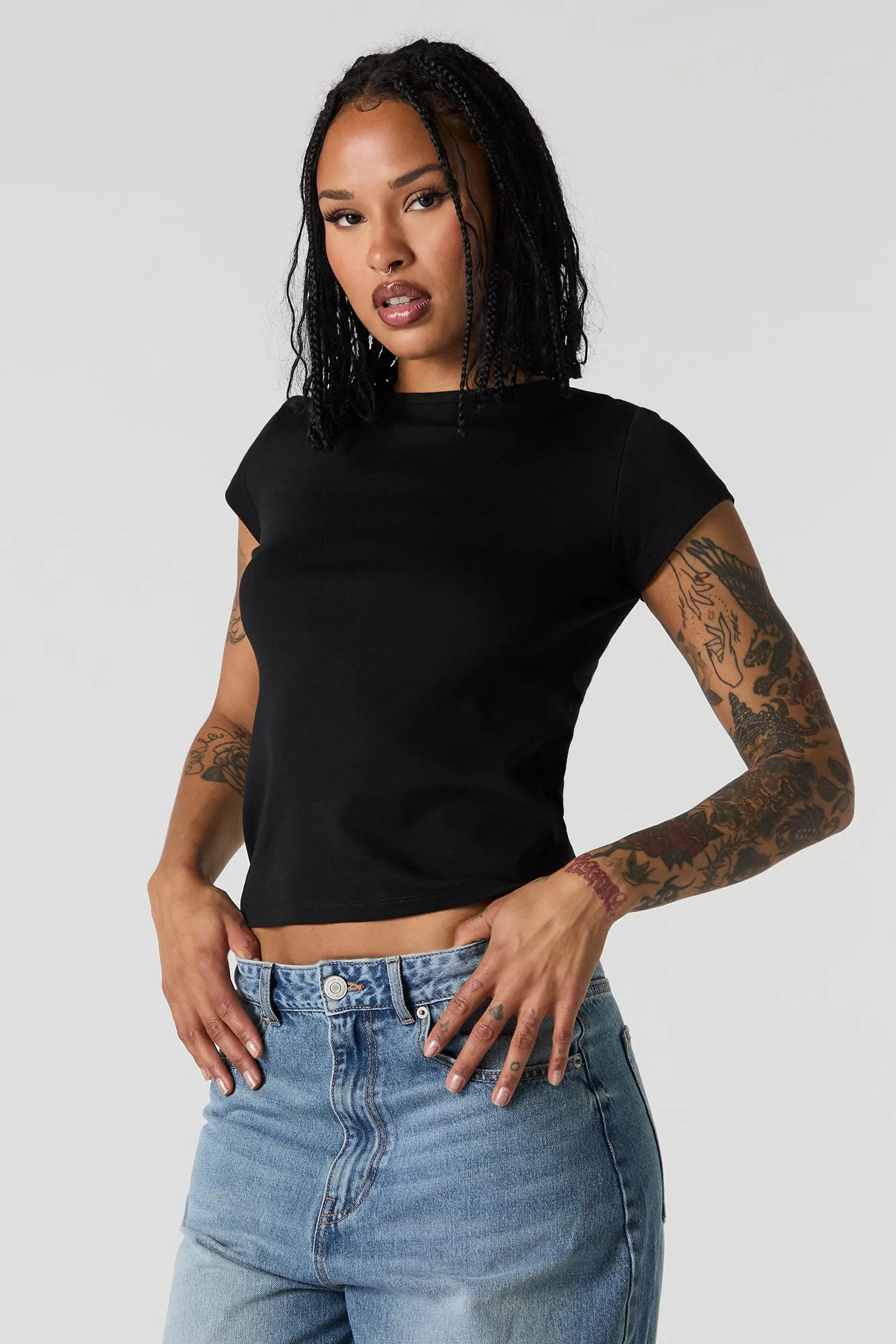 Ribbed Crewneck T-Shirt sold by Charlotte Russe product image thumbnail 4