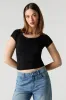 Scoop Neck Lace Trim T-Shirt sold by Charlotte Russe