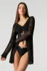 Open Crochet Knit Tie Front Long Sleeve Cover Up sold by Charlotte Russe