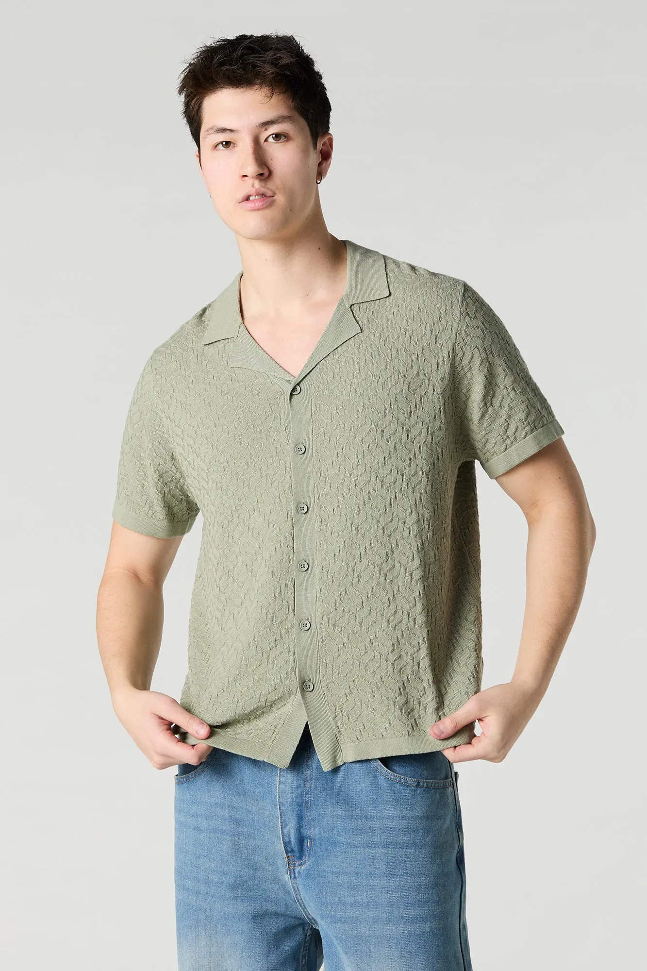 Textured Knit Button-Up Top sold by Charlotte Russe