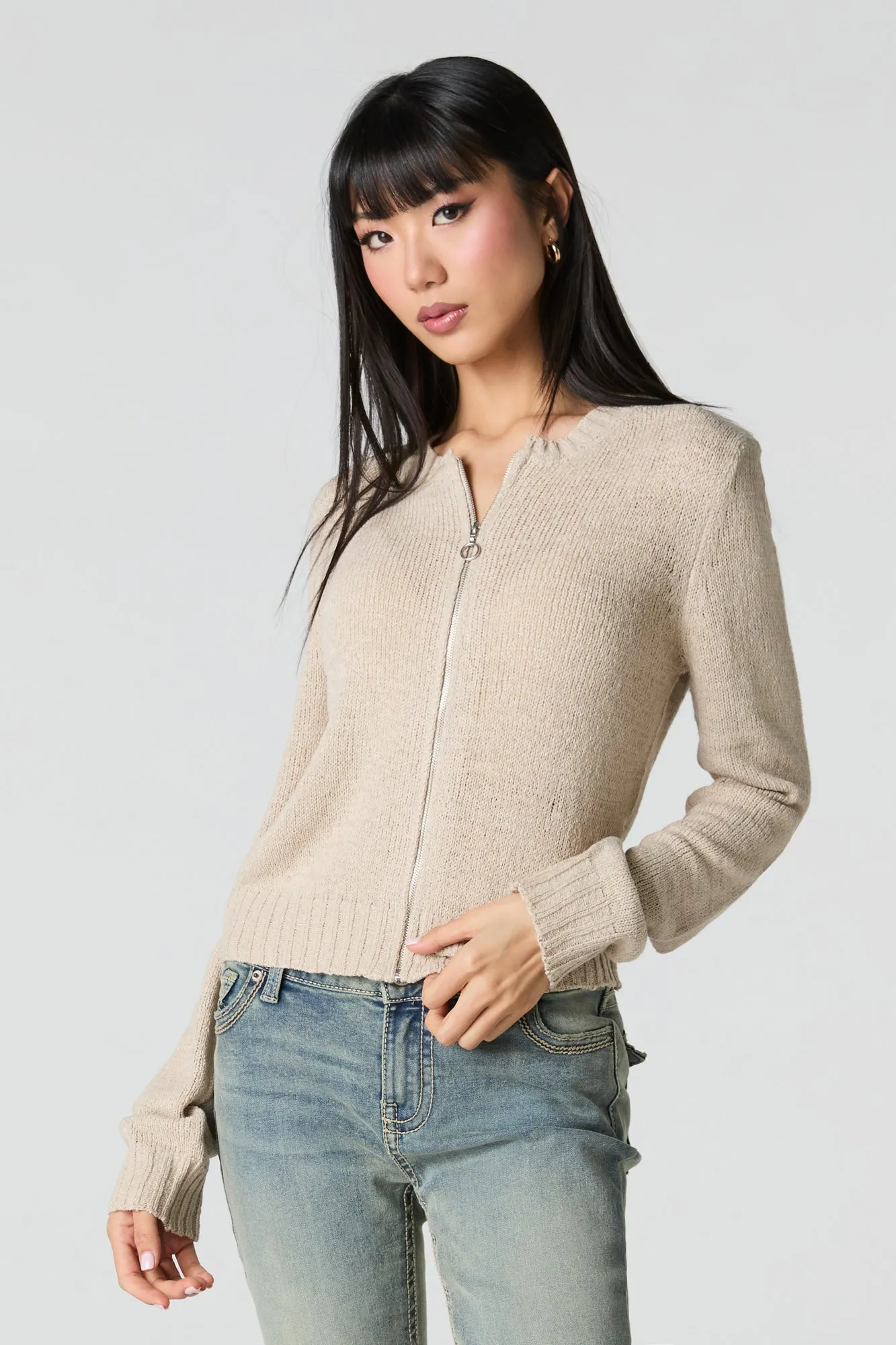 Zip-Up Cardigan Sweater sold by Charlotte Russe