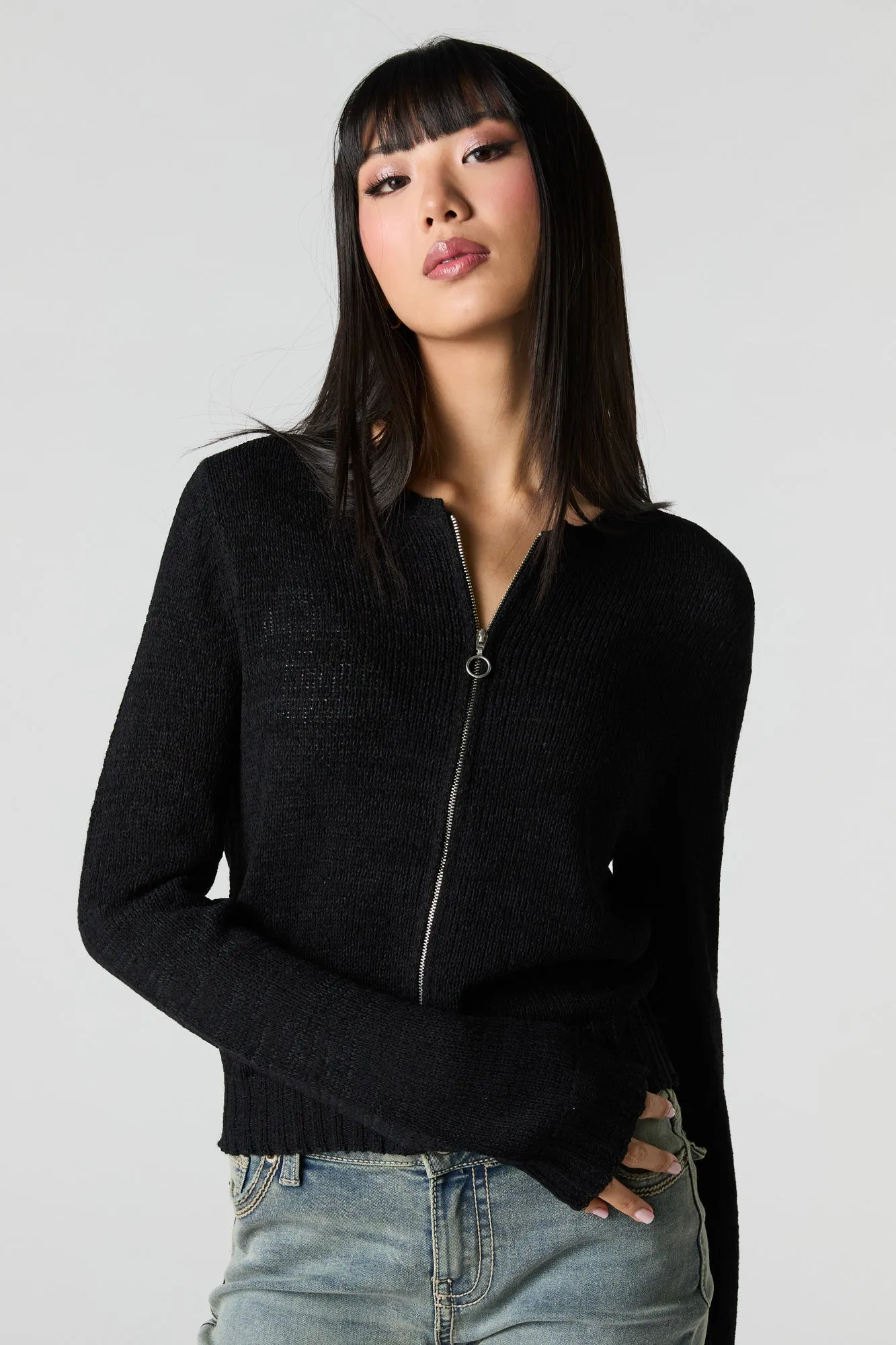 Zip-Up Cardigan Sweater sold by Charlotte Russe product image thumbnail 4
