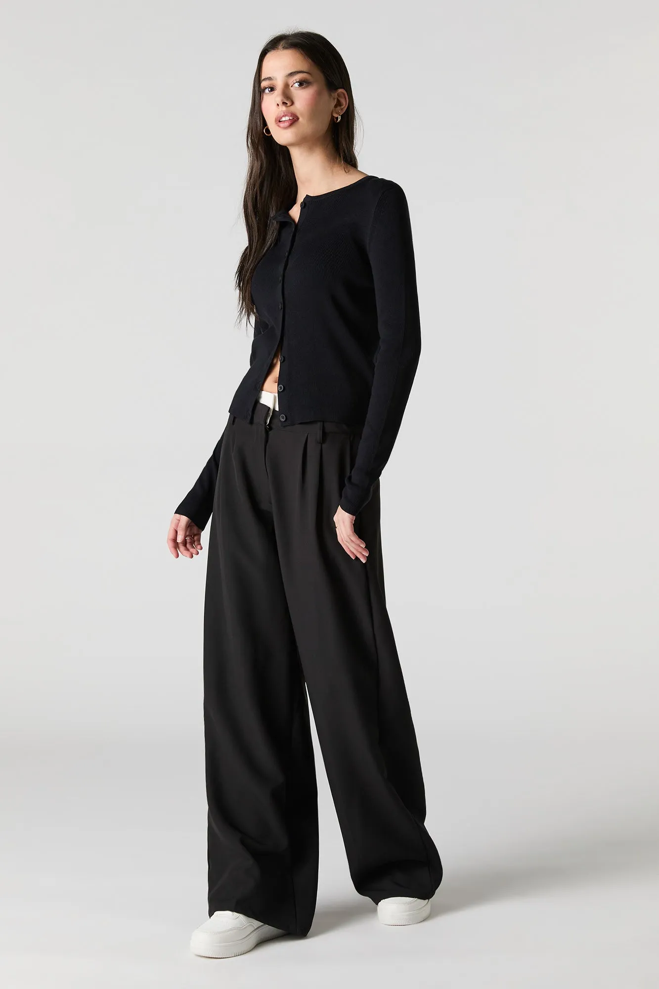 Ribbed Knit Button-Up Cardigan Sweater sold by Charlotte Russe product image thumbnail 3