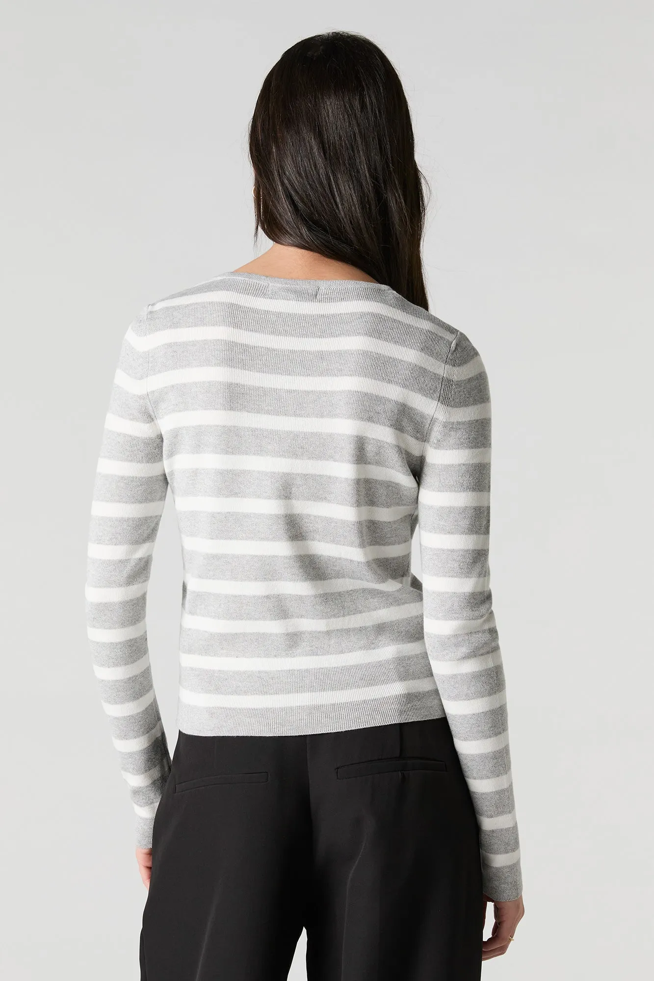 Striped Ribbed Knit Button-Up Cardigan Sweater sold by Charlotte Russe product image thumbnail 5
