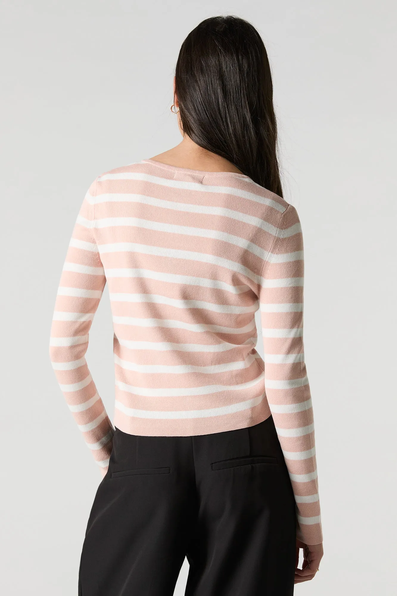 Striped Ribbed Knit Button-Up Cardigan Sweater sold by Charlotte Russe product image thumbnail 2