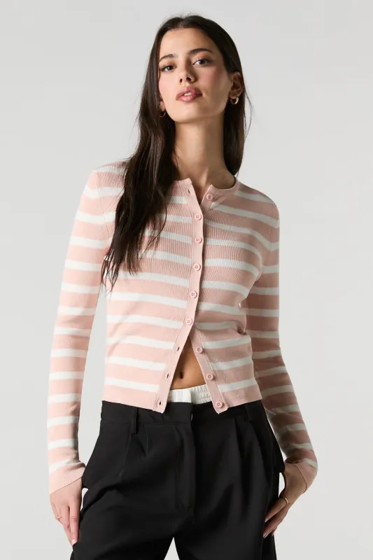 Striped Ribbed Knit Button-Up Cardigan Sweater sold by Charlotte Russe