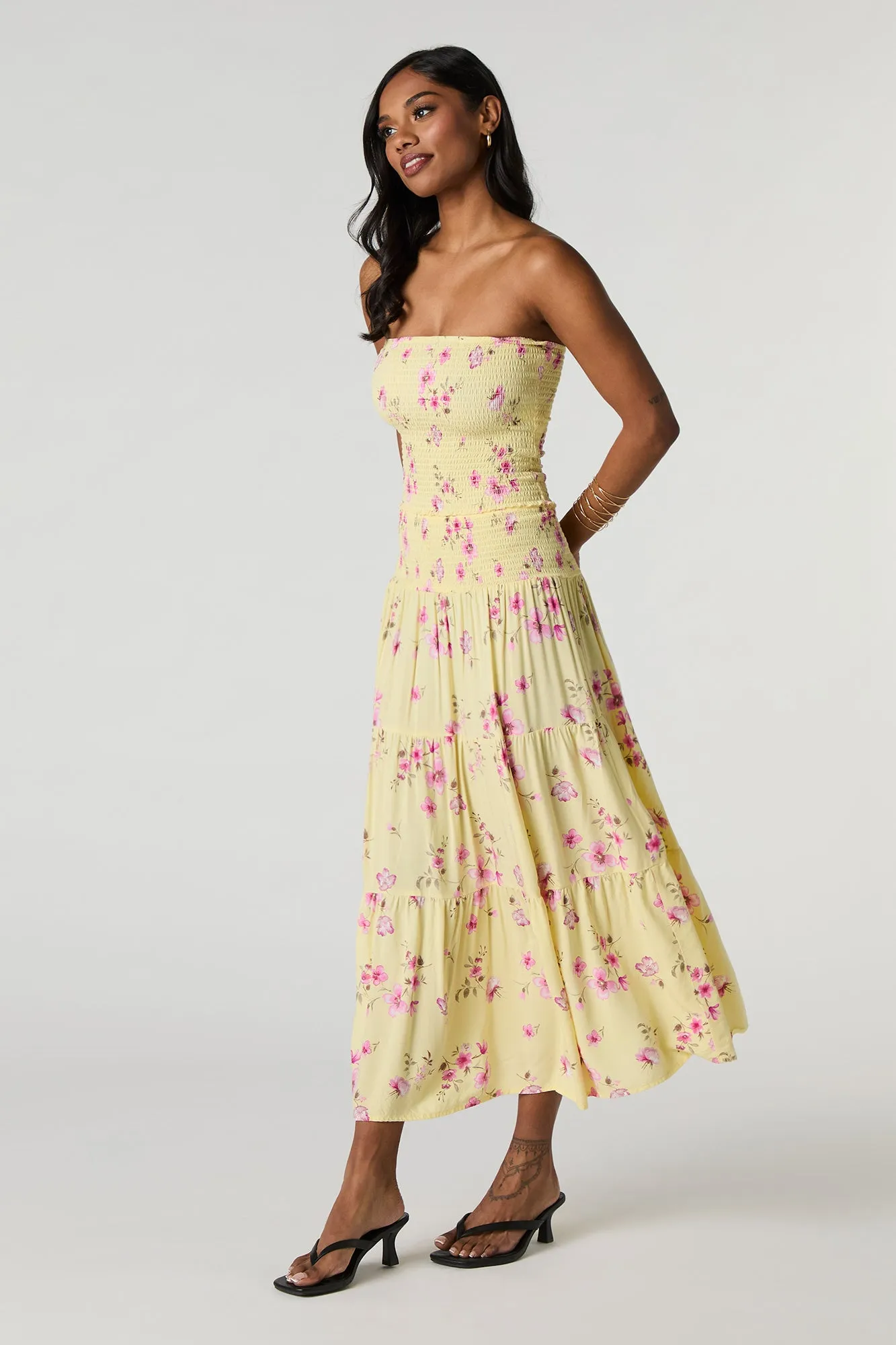 Floral Smocked Maxi Skirt sold by Charlotte Russe product image thumbnail 3