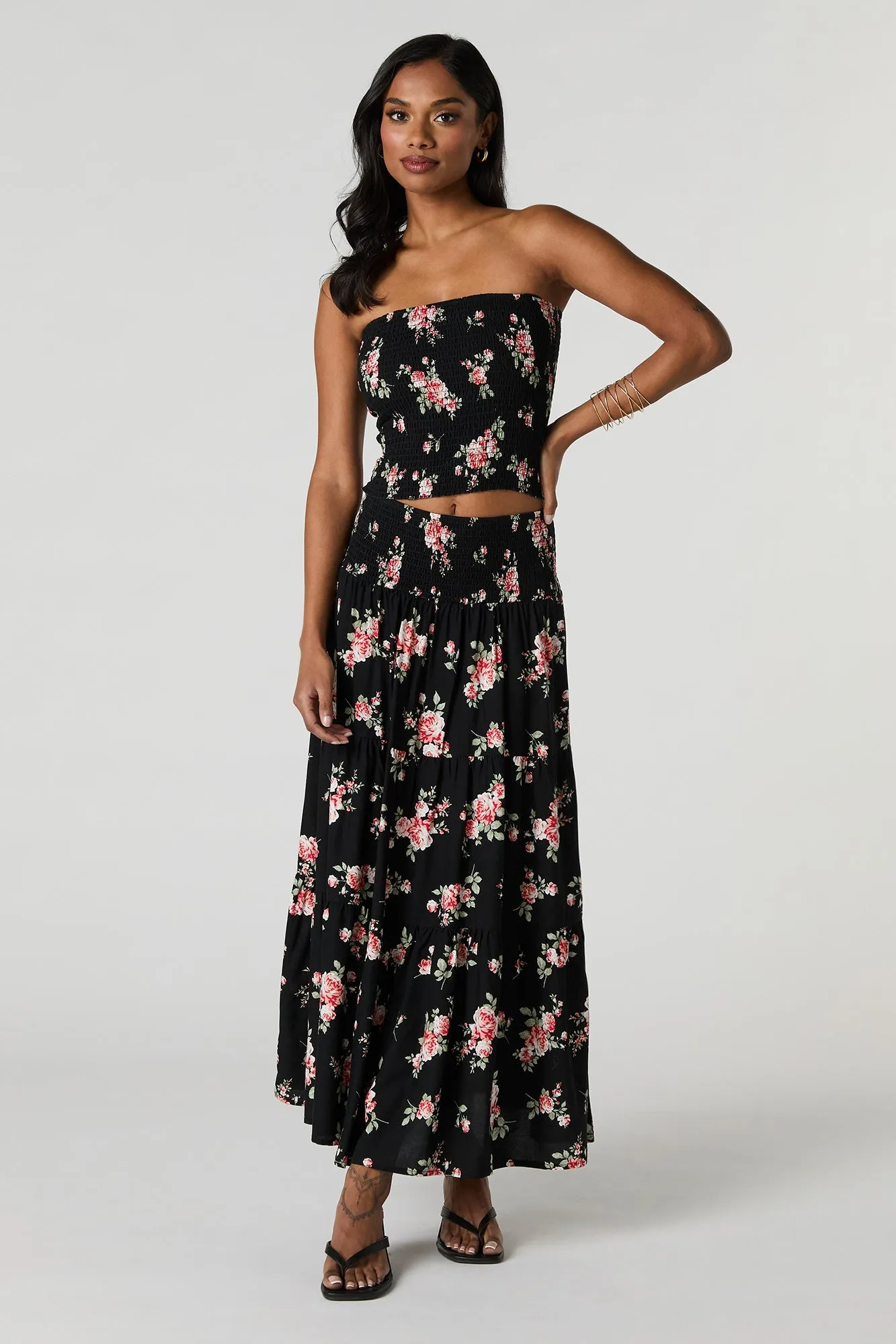 Floral Smocked Maxi Skirt sold by Charlotte Russe product image thumbnail 4