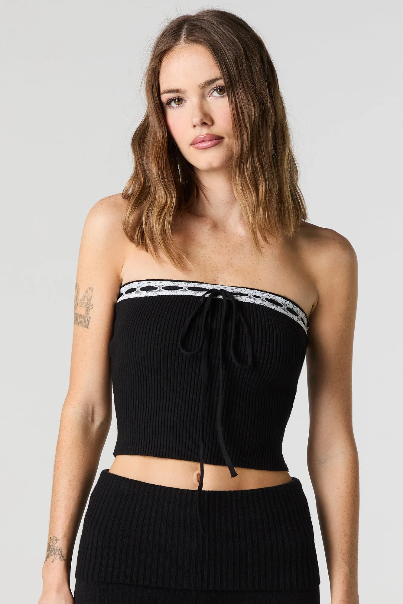 Ribbed Knit Lace Trim Tube Top sold by Charlotte Russe