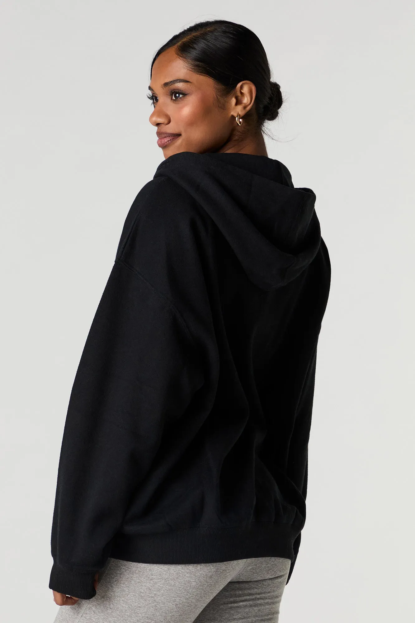 Oversized Embroidered Fleece Zip-Up Hoodie sold by Charlotte Russe product image thumbnail 5